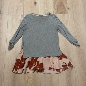 Little Yellow Button gray blouse with floral underlay